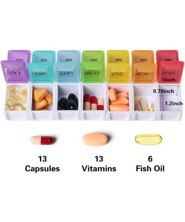 Portable Weekly Pill Dispenser & Organizer with Detachable Pill Box - 2 Times a Day Reminder for Vitamins/Fish Oil - Easy-to-Carry Pill Case - Buy Online on GoSupps.com
