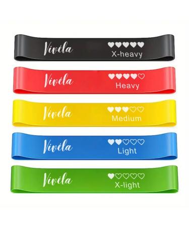 Resistance Fitness Bands 5-Piece Set of Skin-Friendly Exercise Loops for Yoga Home Workouts Stretching Gym Training Weight Loss Toning and Pilates