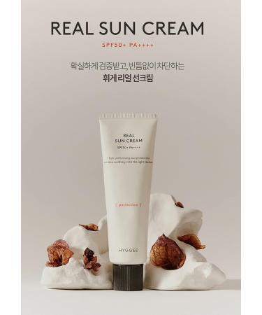 HYGGEE: Real Sun Cream SPF 50+ PA++++ 50ML Renewal: Advantages of inorganic+ organic sunscreen Skin soothing with the light texture  - Buy Online on GoSupps.com