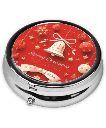 Christmas Bell Portable Metal Pill Box - Round Mini 3-Compartment with Hinged Fastening Design for Travel - Perfect for Small Pills - Black - Buy Online on GoSupps.com