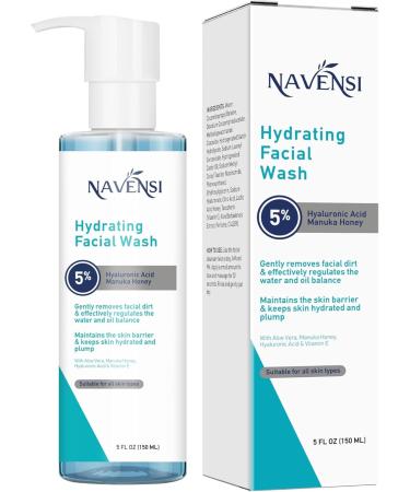Navensi Hydrating Facial Wash 150ml | Gentle Hydrating Face Cleanser With Hyaluronic Acid Aloe Vera Vitamin E & Manuka Honey | Moisturizing Face Wash For Soft Bright Healthy Looking Skin