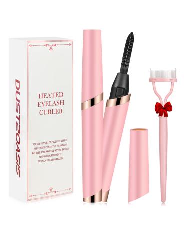 DUST2OASIS Heated Eyelash Curlers  Electric Eyelash Curlers  Rechargeable Lash Curler with Eyelash Comb for Makeup Natural Curling Eye Lashes and 24 Hours Long Lasting - Light Pink 2023 Updated Model
