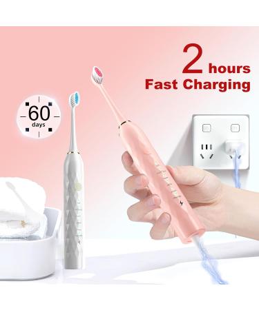 MAXWISDOM Toothbrush Electric with Holders 12 Sonic Toothbrush Heads Replacement 6 Modes Smart Timer 2 Hours Charge for 60 Days - Pink & White - Pack Of 18 - Buy Online on GoSupps.com
