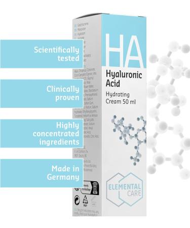 Elemental Care Hyaluronic Acid Hydrating Face Cream 50ml - Anti-Wrinkles and Moisturiser Face Care for Smoothed and Rejuvinated Skin - Day and Night cream Moisturiser 50ml - Buy Online on GoSupps.com