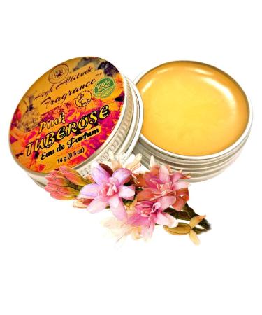 PINK TUBEROSE Perfume - Eau de Parfum - Solid Balm - Aromatherapy Essential Oils (Polianthes Tuberosa Honeysuckle Rose Frangipani Jasmine Mandarin Lily Green Tea) - Natural Fragrance - 0.5oz