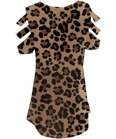 Leopard Print Cold Shoulder Top for Women - Sexy V-Neck Zip Tunic Blouse - Coffee (X-Large) - Buy Online on GoSupps.com