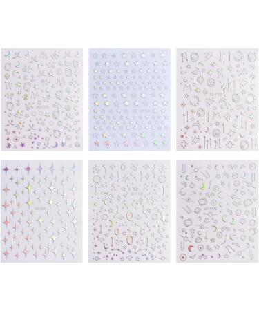 Dornail Aurora Silver Star Moon Planet 3D Holographic Nail Stickers - 6 Sheets | Self-Adhesive DIY Nail Art Decals - Buy Online on GoSupps.com