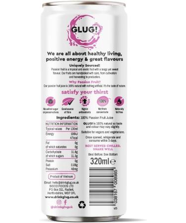 GLUG! 100% Passion Fruit Juice Healthy Juice Drink With No Added Sugar (12X320ML) - Buy Online on GoSupps.com