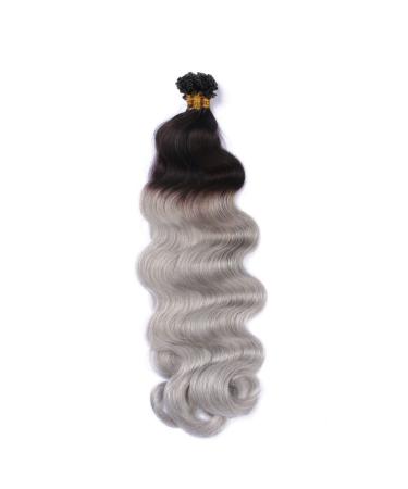 Shop 100% Remy Keratin Bonded Hair Extensions | #1B/Silver Ombre 50cm Wavy 50 Strands Easy to Use - Buy Online on GoSupps.com