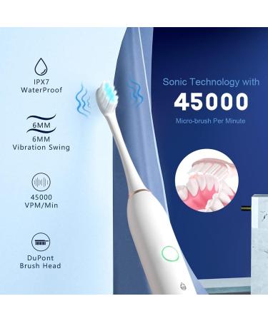 2 Pack Rechargeable Sonic Electric Toothbrushes for Adults and Kids - 8 Brush Heads, 6 Modes, Smart Timer - Waterproof Whitening Toothbrush Set (White Pink) - Buy Online on GoSupps.com