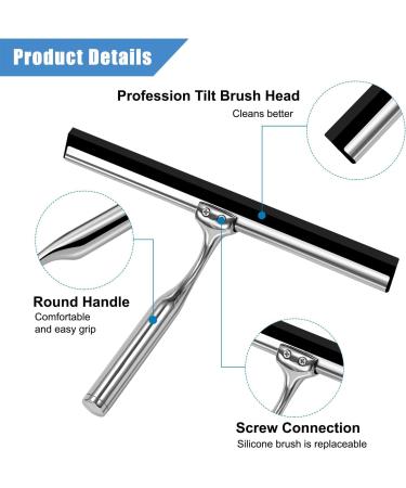 Shower Squeegee Bathroom Window Glass Squeegee All-Purpose Silicone Blade Window Glass Wiper Tools Raclette Douche for Doors Window Car Mirror Glass Ceramic Wall with Hook(10 inch Silver) - Buy Online on GoSupps.com