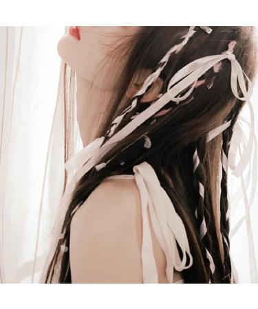 xbiez 2M Braided Ribbon Bows Hairband Silky Hair Tie Headband Hair Bows DIY Ponytail Braids Rope Hair Styling Accessories Pale yellow - Buy Online on GoSupps.com