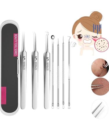 Usiveinborn Blackhead Remover Usiveinborn Tweezers Teppeic Tweezers Usiveinbor Pimple Popper Tool Kit Stainless Steel Professional Facial Blackhead Remover Tweezers 125 Elbow Design (7PCS)