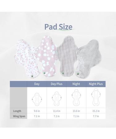 Organic Reusable Cotton Menstrual Pads - FDA Registered - Leaf Pattern Night Pad with Wings - 3 Pack - Buy Online on GoSupps.com