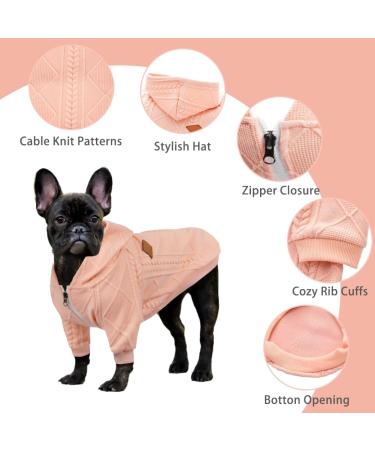 Meioro Pink Zipper Hood Dog Sweater - Cute Warm Winter Pet Clothes for French Bulldogs & Puppies (XS) - Buy Online on GoSupps.com