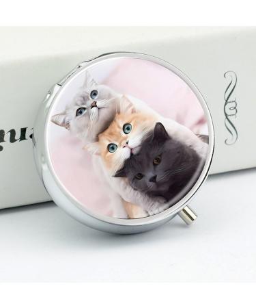Travel Pill Box with Cat Print - 3 Compartment Portable Pill Organizer for Purse & Pocket - Buy Online on GoSupps.com