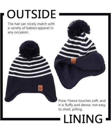 XIAOHAWANG Navy Striped Winter Baby Beanie Hat & Scarf Set | 9-24 Months - Buy Online on GoSupps.com