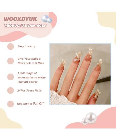 WOOXDYUK Nail Art Set Medium French Tip False Nails | 24 Pack with Jelly Glue Nail Rub Alcohol Pack & Remover | Premium Press on Nails for Stunning DIY Manicure - Buy Online on GoSupps.com