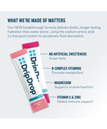 DripDrop Zero Sugar Plus - Sugar Free Hydration Packets - Single Serve Electrolytes Powder Drink Mix - Strawberry Kiwi Peach Cherry Limeade Wild Berry - Non-GMO Gluten Free Vegan - 16 Sticks Strawberry Kiwi Peach Che  - Buy Online on GoSupps.com