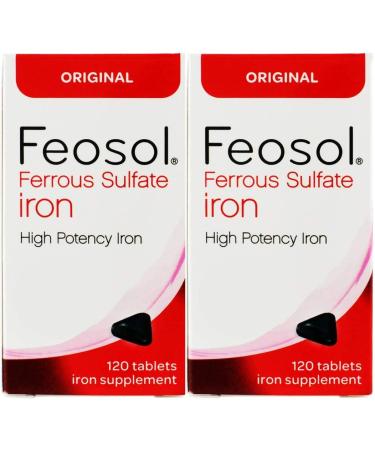 Feosol Original Iron Supplement Tablets Non-heme 325mg Ferrous Sulfate (65mg Elemental Iron) per Iron Pill 1 Per Day 120ct 4 Month Supply for Energy and Immune System Support