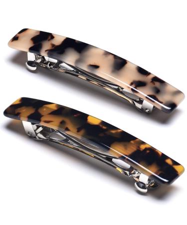 2PCS French Design Hair Barrette Tortoise Shell Celluloid Rectangle Hair Clips for Women Tokyo Tortoise,Ivory Tokyo