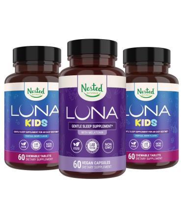 Nested Naturals Luna Kids Sleep Supplement (60 Chewable Tablets) & Luna Natural Sleep Aid (60 Vegan Capsules)