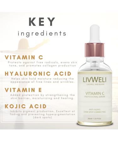 Vitamin C Serum 20% - Brightening & Dark Spot Remover with Hyaluronic Acid & Kojic Acid - Vegan & Cruelty-Free - 1.01 oz - Buy Online on GoSupps.com