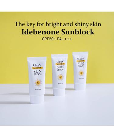 UltraV Idebenone Sun Block SPF50+ PA++++ | Peptides, EGF, Rice & Camomile Extracts | Even Skin Tone | Non Greasy Silky Finish - 1.69 fl.oz - Buy Online on GoSupps.com