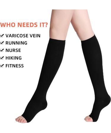 Zmerch Knee Compression Stockings - Unisex Class 3 Open Toe Socks for Varicose Veins (4XL Black) - Graded Pressure Support - Buy Online on GoSupps.com