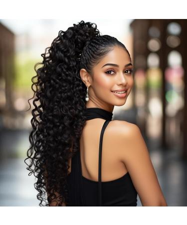 BERRYLION Ponytail Hair Extension Water Wave Ponytail Extension|Synthetic Pony Tails Extensions|Curly Ponytail Extension 24 Inch-Black Water Wave Black - Buy Online on GoSupps.com