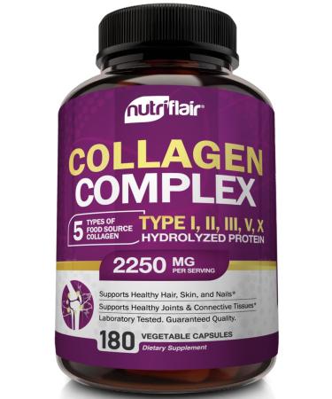 NutriFlair Premium Collagen Complex (Type I, II, III, V, X) 2250MG - 180 Capsules