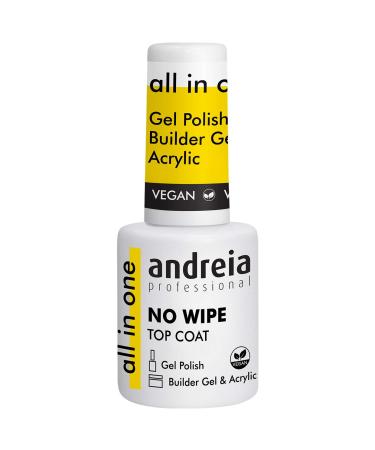 Andreia Professional No Wipe Top Coat Gel Polish - Soak Off UV LED Clear Nail Polish - Vegan Nail Varnish - Best for Nail Art High-Gloss Finish All in One 10.5 ml