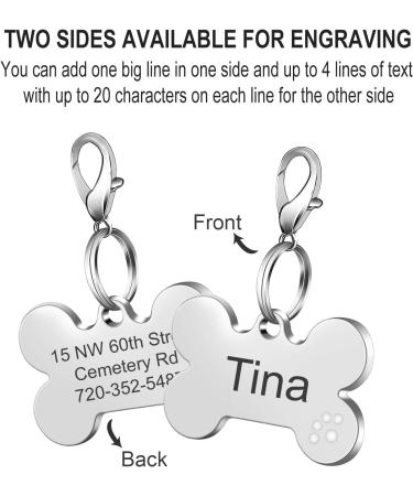 Nibana 2 Pack Personalized Pet ID Tags Dog Name Tags Engraved on Both Sides 4 Lines of Custom Text Paw Print Bone Pet Tag for Dogs Cats (White) - Buy Online on GoSupps.com
