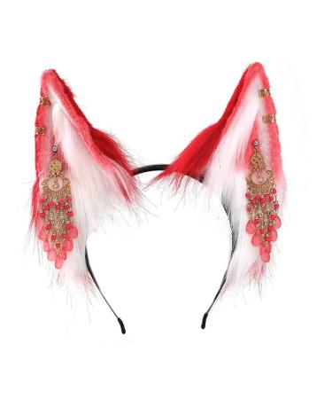TQUXNGA Wolf Ear Cosplay Hair Hoop with Fringe Earring Woman Teens Headband for Live Broadcast Cartoon Carnivals Hairband 8