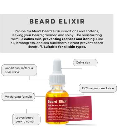 RECIPE FOR MEN Beard Elixir - Natural Oils for Softness Shine Fights Dandruff Soothes Skin with Lemongrass Made in Sweden 25 ml - Buy Online on GoSupps.com