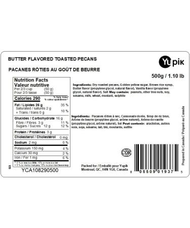 Yupik Toasted Golden Pecans 500 g Gluten-Free Kosher Non-GMO Sweet Snack Crunchy Glazed Pecans with Natural Butter Flavor & Sea Salt Party Snack Source of Copper & Magnesium - Buy Online on GoSupps.com