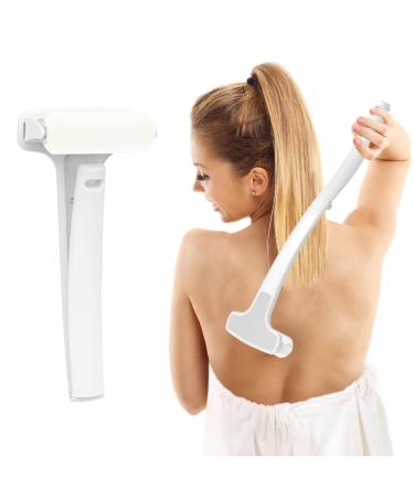 Lotion Applicator for Back & Feet & Body Folding Long Handle 2 Replaceable Foam Rollers Moisturizer Sunscreen Pain Relieving Cream Medicine Self Tanner Back Applicator Wand For Women Men Elderly White