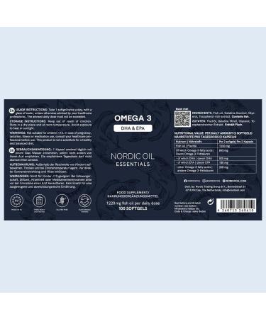 Omega 3 100 Capsules 1220mg | DHA & EPA Omega 3 Fatty Acids High Bioavailability | Highly Dosed Natural Omega 3 Fish Oil for Cognitive and Cardiovascular Support | Nordic Oil - Buy Online on GoSupps.com