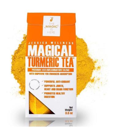 Magical Turmeric Tea  Turmeric Powder with Black Pepper  Ginger and Stevia  3.5 oz - Jessica Wellness Magical Turmeric