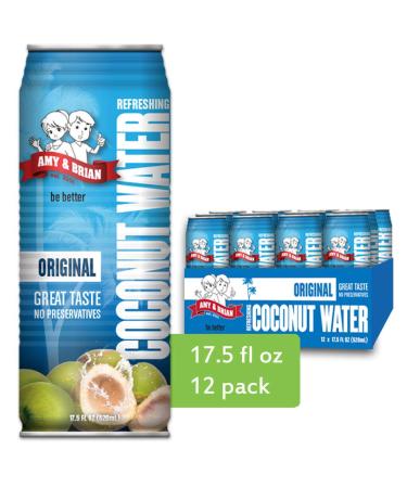 Amy & Brian Non-GMO Coconut Water, Original, 17.5 Fl Oz (Pack of 12)