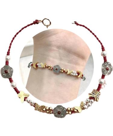 Oralgo Handmade Chinese Style Bracelet - Elegant Flower Butterfly and Pearl Woven Design for Women - Happiness Charm - Buy Online on GoSupps.com