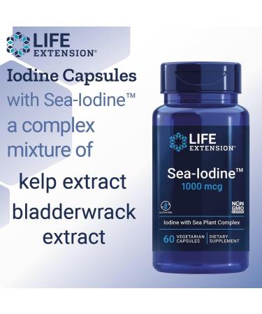 Life Extension Sea Iodine 1000mcg - 60 Vegan Capsules | Gluten-Free, Vegetarian, SOYA-Free & GMO-Free | Laboratory Tested - Buy Online on GoSupps.com