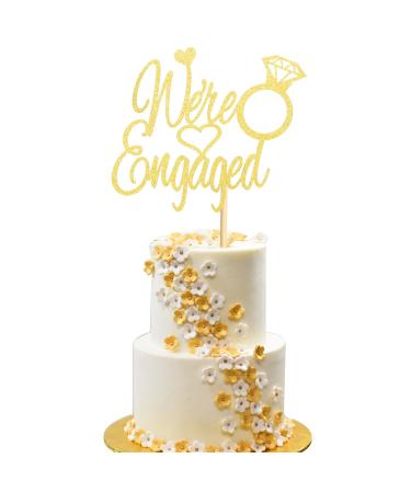 Arthsdite We're Engaged Cake Topper Bridal Shower Cake Pick Decorations for Wedding Engagement Theme Party Decorations Supply - Gold Glitter Gold We Are Engaged Cake Topper