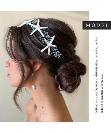 EASEDAILY Starfish Bride Wedding Hair Vine - Silver Turquoise Bridal Headpiece - Buy Online on GoSupps.com