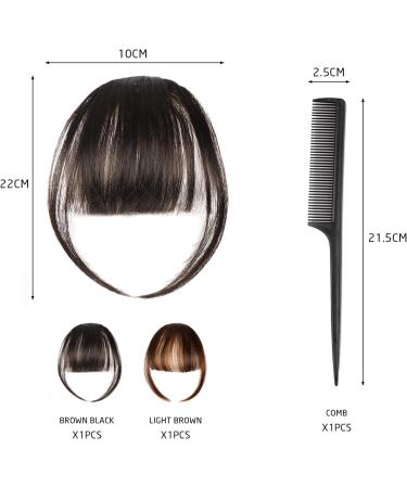 2 pieces of bangs wig clip natural fake bangs fake bangs real hair hair bangs female hair accessories brown-black + light brown with 1 comb - Buy Online on GoSupps.com