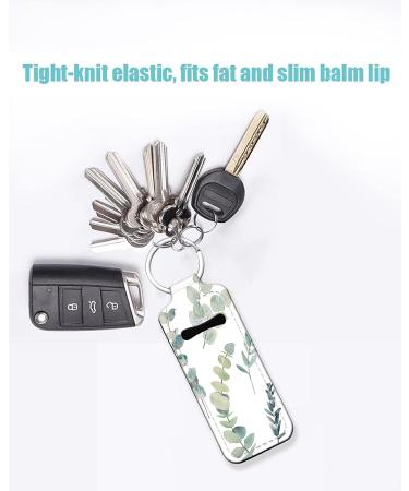 Mini Lipstick Holder Keychain with Neoprene Sleeve - Green Leaf Eucalyptus Floral Design | Travel Lip Balm Holder for Birthday Gift - Buy Online on GoSupps.com