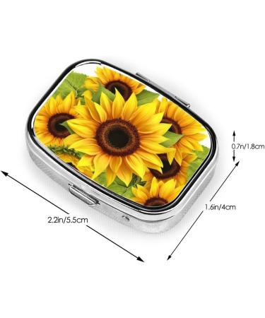 Sunflower Printing Small Pill Case - Cute 2 Compartment Travel Pill Organizer for Pocket & Purse - Perfect Gift - Buy Online on GoSupps.com