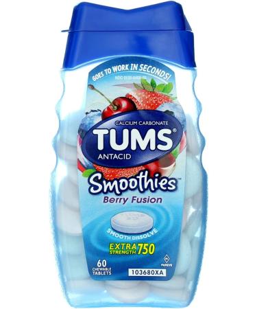 TUMS Extra Strength Smoothies Berry Fusion 750 mg Antacid Tablets - 60 Ct (Pack of 1) - Buy Online on GoSupps.com