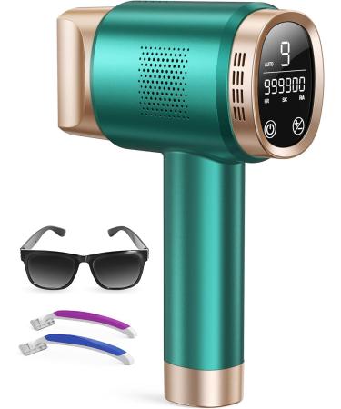 Aminz IPL Devices Hair removal with LCD touchscreen 19.35J 9 energy levels 3 extended functions HR/SC/RA 999.900 flashes painless laser hair removal device for face bikini body green