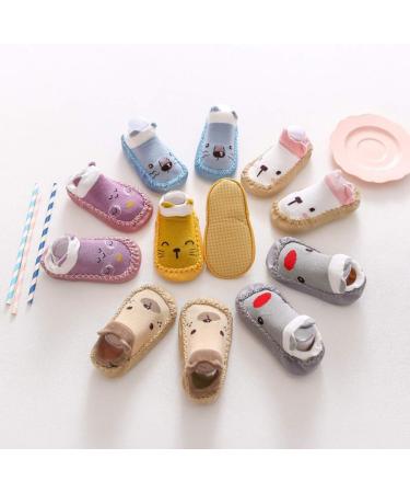 Ceguimos 4 Pairs Baby Boys Girls Indoor Slippers Anti-Slip Socks 6-12 Months - Grey, Brown, Blue - Buy Online on GoSupps.com